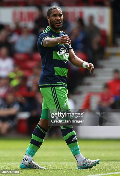 Ashley Williams of Swansea City during the pre season friendly match between Nottingham Forest and Swansea City at City Ground on July 25, 2015 in...