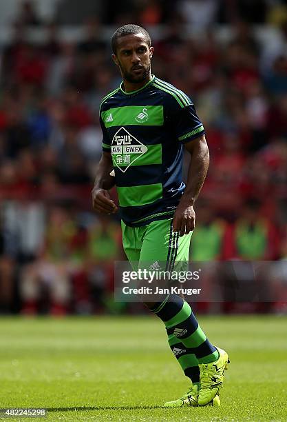Wayne Routledge of Swansea City during the pre season friendly match between Nottingham Forest and Swansea City at City Ground on July 25, 2015 in...