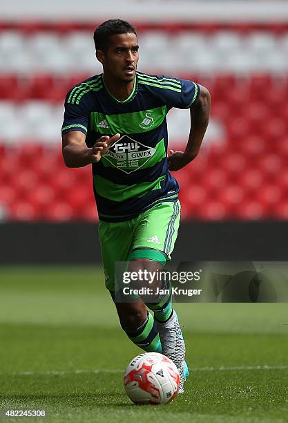 Kyle Naughton of Swansea City during the pre season friendly match between Nottingham Forest and Swansea City at City Ground on July 25, 2015 in...