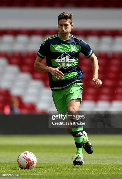 Federico Fernandez of Swansea City during the pre season friendly match between Nottingham Forest and Swansea City at City Ground on July 25, 2015 in...