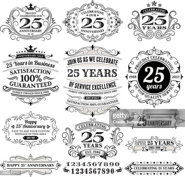 twenty five years black and white anniversary label collection - 25 29 years stock illustrations