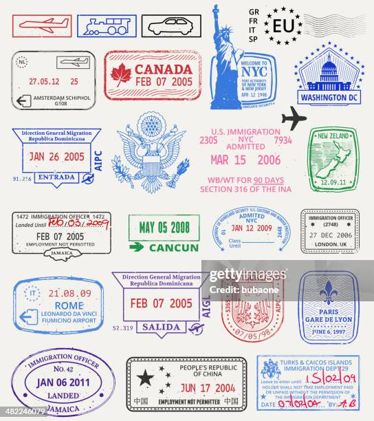 stockillustraties, clipart, cartoons en iconen met multinational grunge stamps - africa immigration