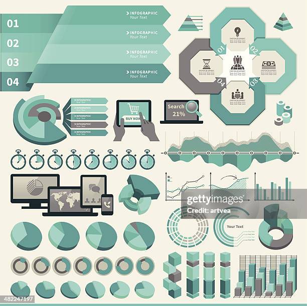 turquoise infographic elements - person using tablet stock illustrations