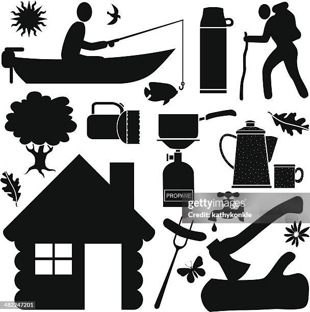 camping design elements - cabin stock illustrations