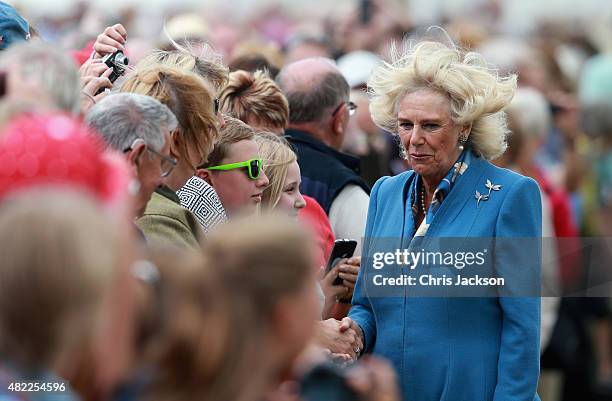 Camilla, Duchess of Cornwall meets the public at Sandringham Flower Show on July 29, 2015 in King's Lynn, England.