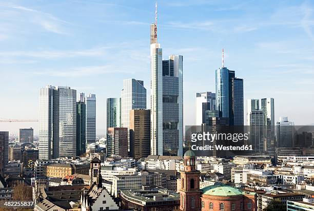 germany, frankfurt, hesse, skyline - stadtsilhouette stock-fotos und bilder