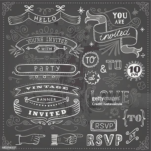 stockillustraties, clipart, cartoons en iconen met set of hand drawn frames and banners on chalkboard - hand drawn frames