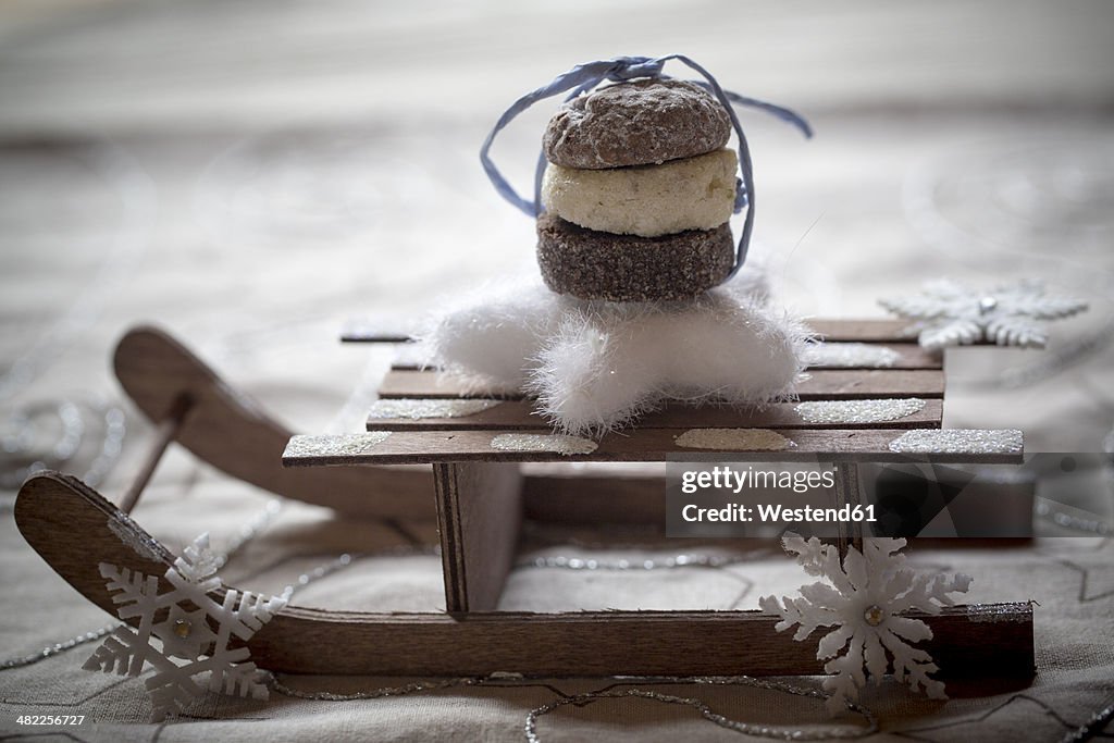 Christmas cookies on miniature sledge