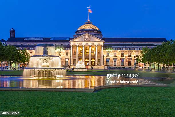 germany, hesse, wiesbaden, kurhaus at night - wiesbaden stock-fotos und bilder