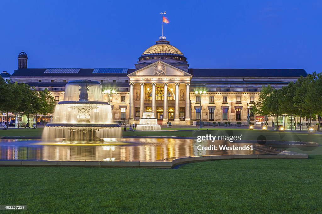 Germany, Hesse, Wiesbaden, Kurhaus at night