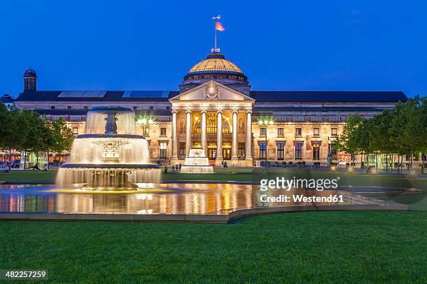 germany, hesse, wiesbaden, kurhaus at night - hesse germany stock pictures, royalty-free photos & images