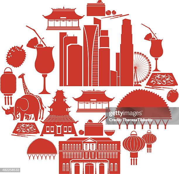 ilustraciones, imágenes clip art, dibujos animados e iconos de stock de conjunto de iconos de singapur - asian elephant