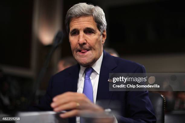 Secretary of State John Kerry prepares to testify before the Senate Armed Services Committee about the nuclear deal struck between Iran and six...