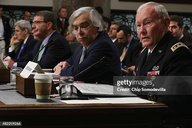 Chairman of the Joint Chiefs of Staff Gen. Martin Dempsey testifies before the Senate Armed Services Committee about the nuclear deal struck between...