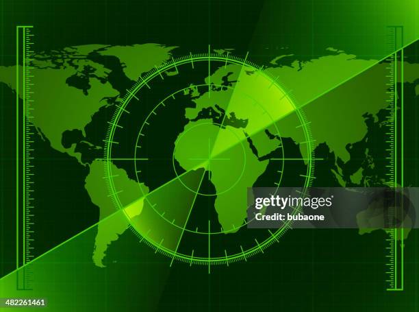 grüne radarschirm bildschirm und welt karte - radar stock-grafiken, -clipart, -cartoons und -symbole