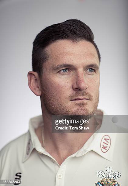 Graeme Smith of Surrey poses for a portrait during the Surrey CCC Captains Press Day at The Kia Oval on April 3, 2014 in London, England.