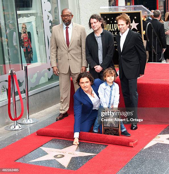 Actor Forest Whitaker, director David Leaveaux, producer Jerry Bruckheimer and actor Orlando Bloom with son Flynn at The Hollywood Walk Of Fame...