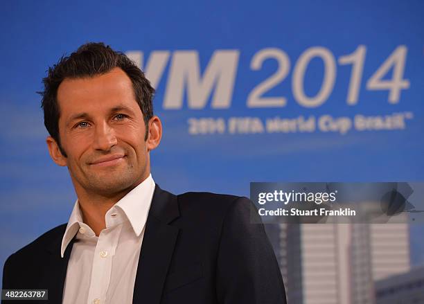 Bayern Muenchen football legend Hasan Salihamidzic is pictured during the ARD/ZDF FIFA World Cup 2014 team presentation event on April 3, 2014 in...