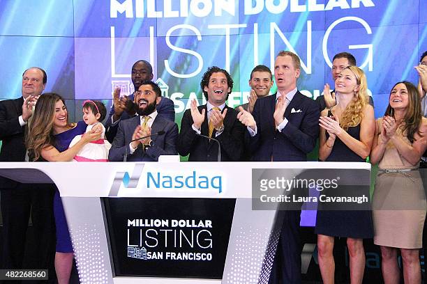 Roh Habibi, Justin Fichelson and Andrew Greenwell attends "Million Dollar Listing San Francisco" Rings The Nasdaq Stock Market Opening Bell at NASDAQ...