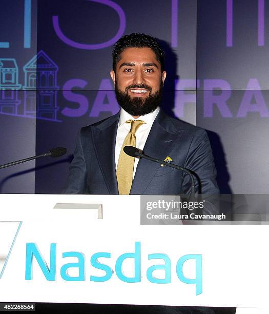 Roh Habibi attends "Million Dollar Listing San Francisco" Rings The Nasdaq Stock Market Opening Bell at NASDAQ MarketSite on July 29, 2015 in New...