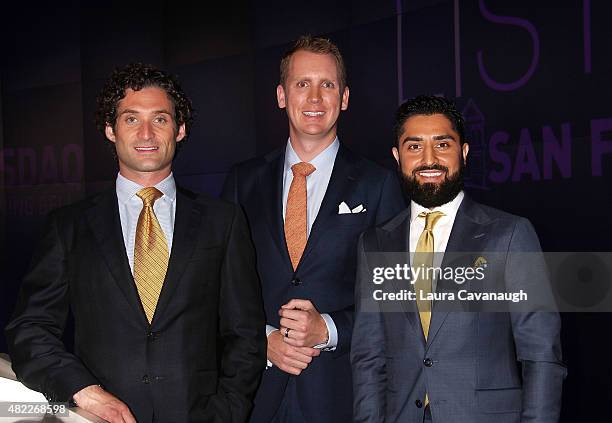 Justin Fichelson, Andrew Greenwell and Roh Habibi attend "Million Dollar Listing San Francisco" Rings The Nasdaq Stock Market Opening Bell at NASDAQ...