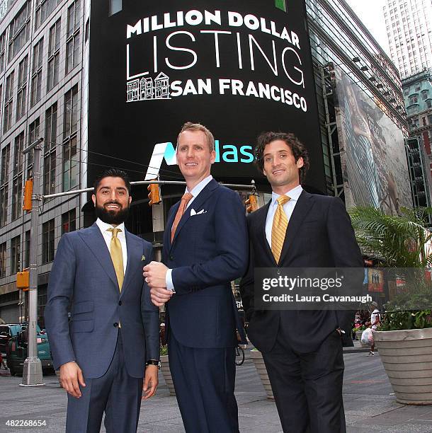 Roh Habibi, Andrew Greenwell and Justin Fichelson attend "Million Dollar Listing San Francisco" Rings The Nasdaq Stock Market Opening Bell at NASDAQ...