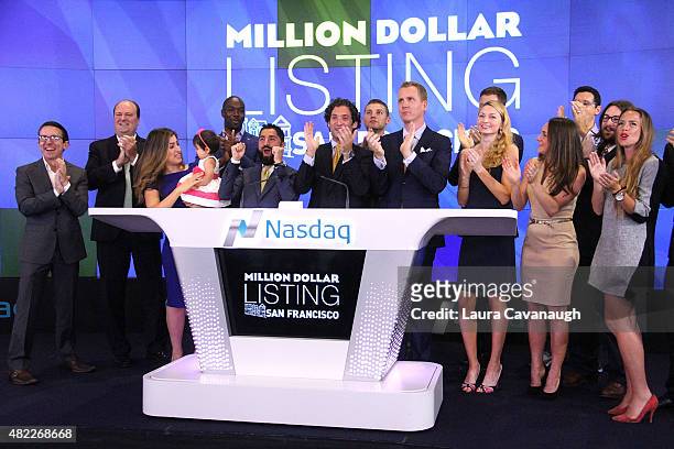 Roh Habibi, Justin Fichelson and Andrew Greenwell attends "Million Dollar Listing San Francisco" Rings The Nasdaq Stock Market Opening Bell at NASDAQ...