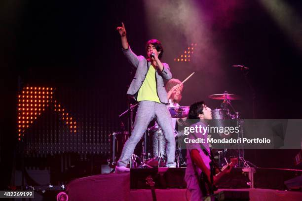 Singer Joe Jonas during a photo shoot about the concert of musical band Jonas Brothers' The Burning Up Tour date on August 14th, 2008 at Bethel Woods...