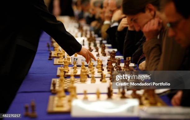 Heap of chessboards at the Centro Congressi of the Industrial Union, on November 29 in the occasion of a synchronized chess play the champion and...