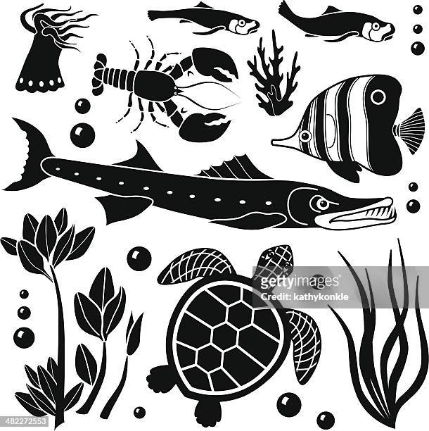 ilustraciones, imágenes clip art, dibujos animados e iconos de stock de criaturas elementos de diseño del mar - angelfish