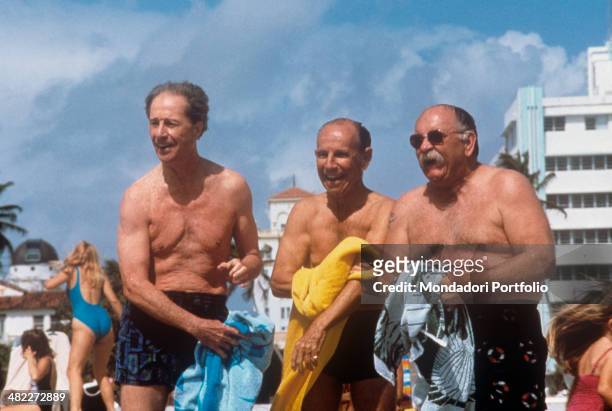American actor and director Don Ameche , American actor Wilford Brimley and Canadian actor Hume Cronyn laughing in swimsuit in the film Cocoon: The...