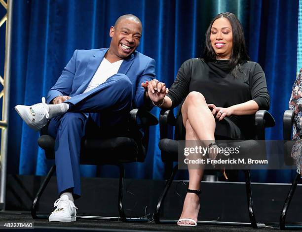 Talent Ja Rule and Aisha Atkins speak onstage during the "Follow the Rules" panel discussion at the Viacom Networks portion of the 2015 Summer TCA...