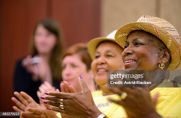 Seniors listen to Democratic House Leader Nancy Pelosi mark the 50th Anniversary of Medicare and Medicaid on Capitol Hill on July 29, 2015 in...