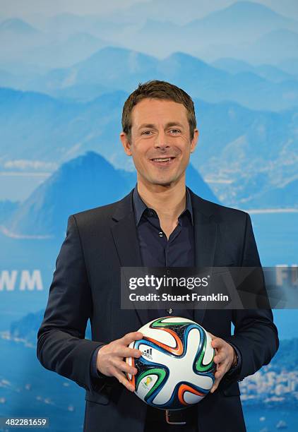 Television presenter Alexander Bommes is pictured during the ARD/ZDF FIFA World Cup 2014 team presentation event on April 3, 2014 in Hamburg, Germany.