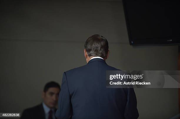 House Speaker John Boehner leaves after holding his weekly news conference on Capitol Hill on July 29, 2015 in Washington, DC. During the press...