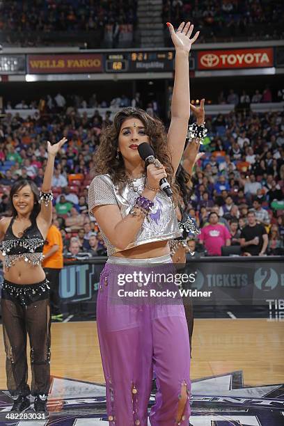 Anjali Ranadive, the daughter of Sacramento Kings owner Vivek Ranadive performs during halftime of the Los Angeles Lakers against the Sacramento...