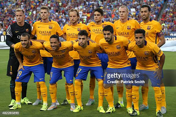 Barcelona FC poses for a team photo before playing Chelsea in the International Champions Cup North America at FedExField on July 28, 2015 in...