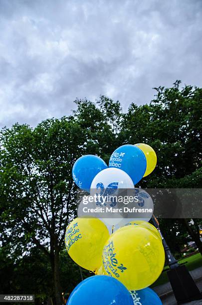 balloons celabrating quebec day - canadians celebrate national day of independence stock pictures, royalty-free photos & images