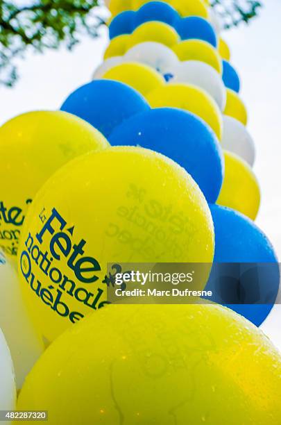 balloons celabrating quebec day - canadians celebrate national day of independence stock pictures, royalty-free photos & images