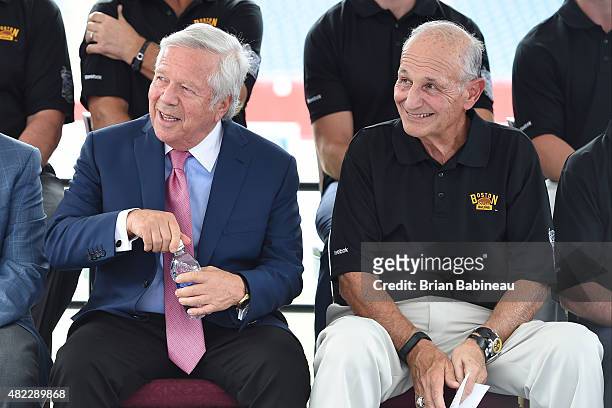 New England Patriots owner Robert Kraft and Boston Bruins owner Jeremy Jacobs during the 2016 NHL Winter Classic at the Gillette Stadium on July 29,...
