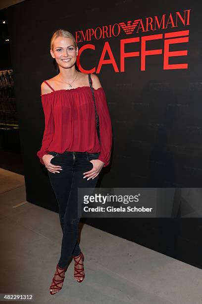 Model Darya Strelnikova during the Emporio Armani & Friends event at the Armani Caffe on July 29, 2015 in Munich, Germany.