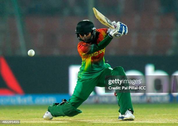 Sharmin Akthar of Bangladesh bats during the ICC Women's World Twenty20 9th/10th Ranking match between Bangladesh Women and Ireland Women played at...