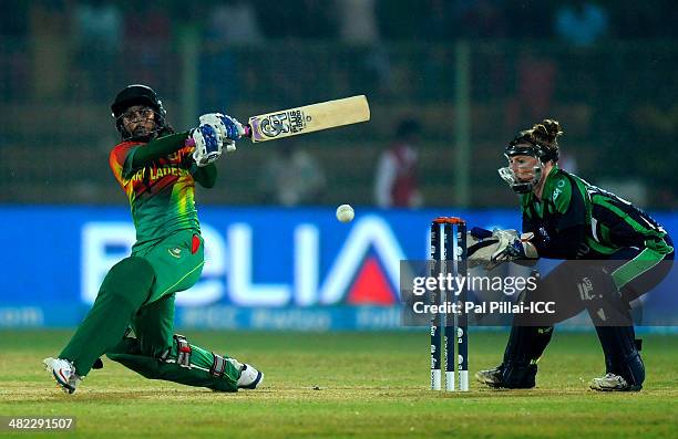 Sharmin Akthar of Bangladesh bats during the ICC Women's World Twenty20 9th/10th Ranking match between Bangladesh Women and Ireland Women played at...