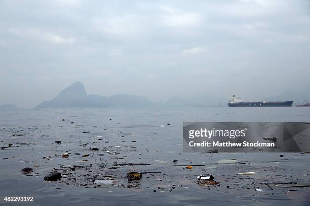 Pollution floats in Guanabara Bay, site of sailing events for the Rio 2016 Olympic Games, on July 29, 2015 in Rio de Janeiro, Brazil. The Rio...