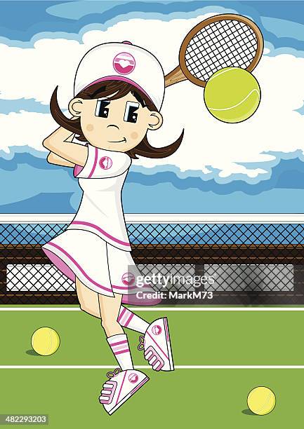 tennis girl on court - lob stock illustrations