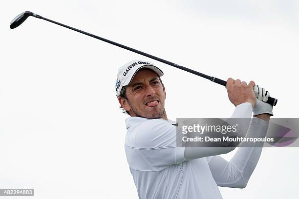 Jamie Elson of England hits his tee shot on the 11th hole during day one of the NH Collection Open held at La Reserva de Sotogrande Club de Golf on...