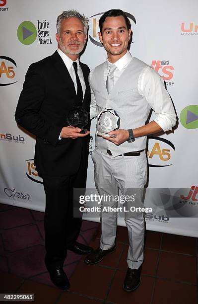 Actors Gerald McCullouch and Christian Blackburn attend 5th Annual Indie Series Awards held at El Portal Theatre on April 2, 2014 in North Hollywood,...