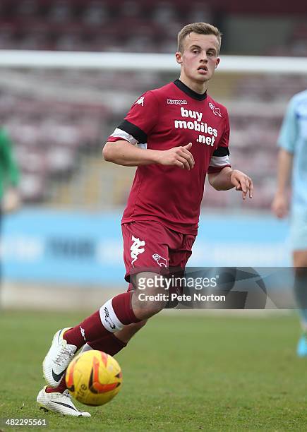 Charles Vernam of Derby County U21 in action during the U21 Professional Development League 2 North match between Coventry City U21 and Derby County...
