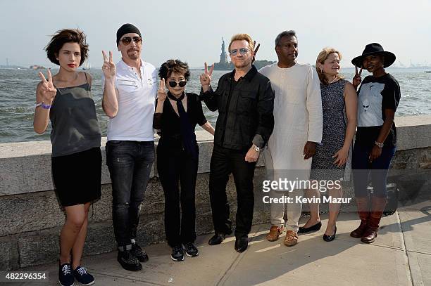 Nadya Tolokonnikova, The Edge, Yoko Ono, Bono, Salil Shetty and Melissa Mark-Viverito attend Amnesty International Tapestry Honoring John Lennon...