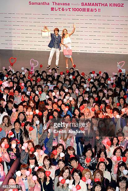 Miranda Kerr and Takahiro of EXILE attend Samantha Thavasa Fan Event at the Akasaka Britz on April 3, 2014 in Tokyo, Japan.